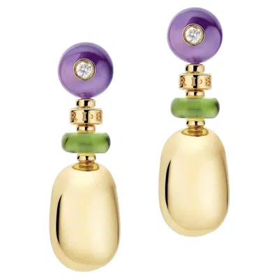 Pre-owned Bulgari Bvlgari, Mediterranean Eden Diamond, Amethyst And Peridot Earrings, 18k In Purple
