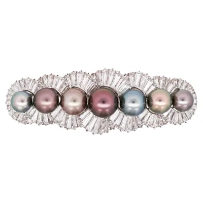 Pre-owned Bulgari Bvlgari Mid-20th Century Platinum Pearl Diamond Brooch, 14-16 Carats In Multiple