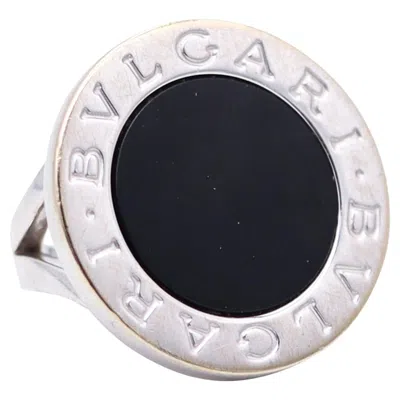 Pre-owned Bulgari Bvlgari Milano Signature Cocktail Ring In 18kt White Gold With Round Onyx