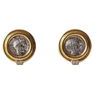 Pre-owned Bulgari Bvlgari Monete, Faustina The Younger, Earrings, 18kt Gold With Accent Diamonds. In Multi