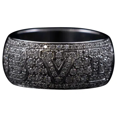 Pre-owned Bulgari Bvlgari Monologo Pave Diamond Wide Band Ring 18k White Gold Italian
