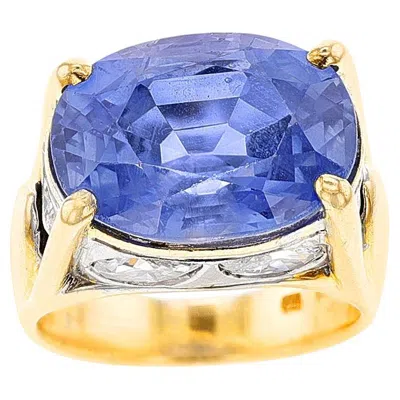 Pre-owned Bulgari Bvlgari Natural Unheated Sapphire And Diamond Ring, 18k & Platinum In Blue