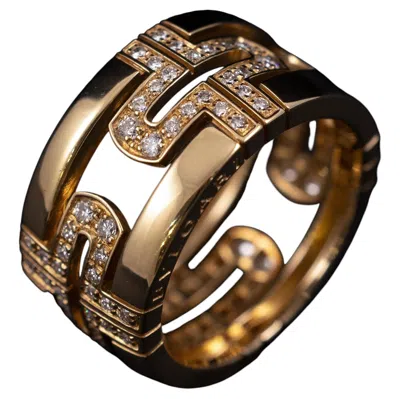 Pre-owned Bulgari Bvlgari Parentesi Diamond 18k Yellow Gold Band Ring With Original Box