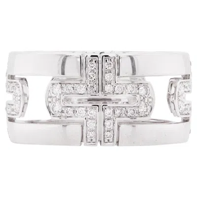 Pre-owned Bulgari Bvlgari Parentesi Diamond And 18 Carat White Gold Open Work Wide Band Ring
