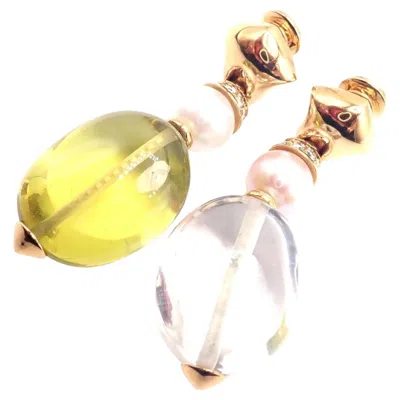 Pre-owned Bulgari Bvlgari Pearl Peridot Rock Crystal Yellow Gold Drop Earrings