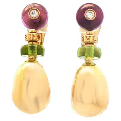 Pre-owned Bulgari Bvlgari Peridot Amethyst And Diamond Mediterranean Eden Drop Earrings In Purple