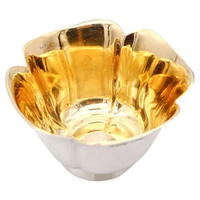 Pre-owned Bulgari Bvlgari Roma 1970 Quatrefoil Vase In Solid .925 Sterling Silver & 24kt Gilding In Orange