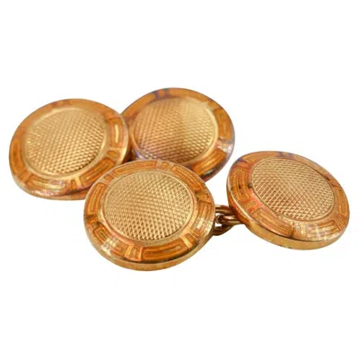 Pre-owned Bulgari Bvlgari Roma Art-deco 18k Yellow Gold Cufflinks With Enamel