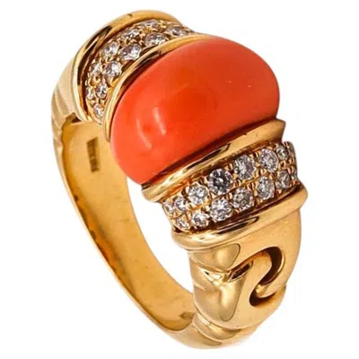 Pre-owned Bulgari Bvlgari Roma Cocktail Ring In 18kt Gold With 4.18 Cwt In Diamonds & Coral In Red