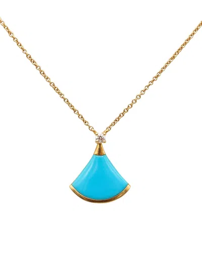 Pre-owned Bulgari Bvlgari Roma Divas Necklace Chain In 18kt Yellow Gold With Turquoise & Diamond