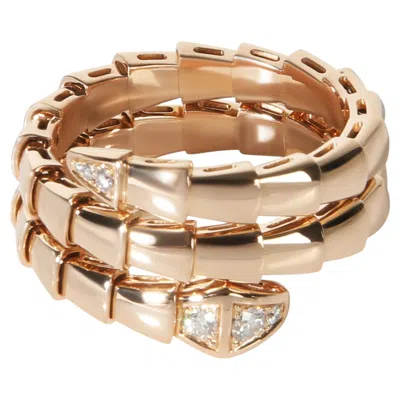 Pre-owned Bulgari Bvlgari Rose Gold Diamond Serpenti Viper Wrap Ring In Red
