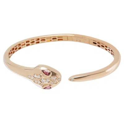 Pre-owned Bulgari Bvlgari Rose Gold Rubelite And Diamond Serpenti Seduttori Bracelet In Red