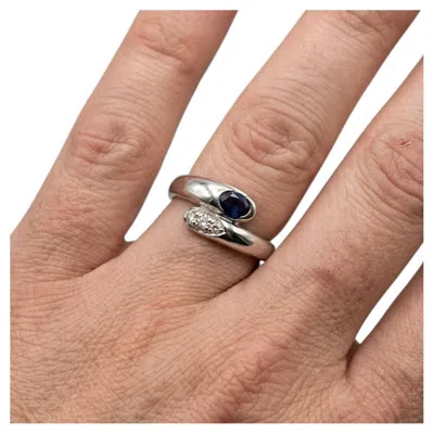 Pre-owned Bulgari Bvlgari Sapphire And Diamond Bypass Ring In 18k White Gold
