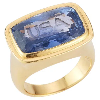 Pre-owned Bulgari Bvlgari Sapphire "usa" Engraved Ring In Blue