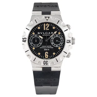 Pre-owned Bulgari Bvlgari Scuba Sc38s Black Dial Watch In Steel, 1990s
