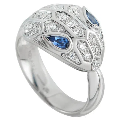 Pre-owned Bulgari Bvlgari Serpenti 18k White Gold Diamond And Sapphire Ring Bv04-122225