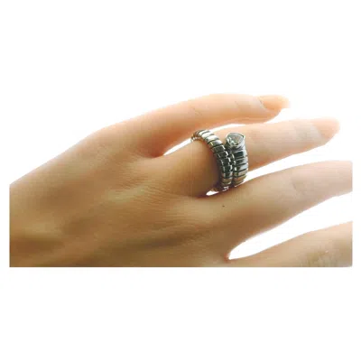 Pre-owned Bulgari Bvlgari Serpenti 18k White Gold Pear Shaped Diamond Head Ring