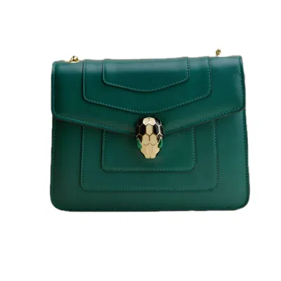 Pre-owned Bulgari Bvlgari Serpenti Forever Emerald Green Leather Chain Medium Shoulder Bag