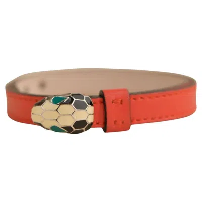 Pre-owned Bulgari Bvlgari Serpenti Forever Enamel Orange Leather Bracelet Size S