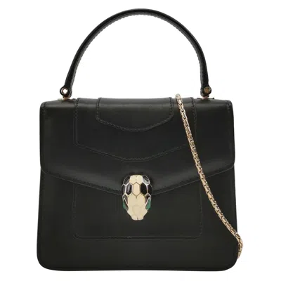 Pre-owned Bulgari Bvlgari Serpenti Forever Small Leather Top Handle Crossbody Bag Black
