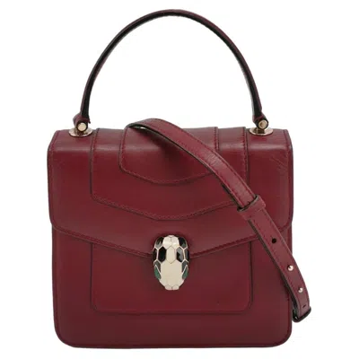 Pre-owned Bulgari Bvlgari Serpenti Forever Small Leather Top Handle Crossbody Bag Burgundy In Red