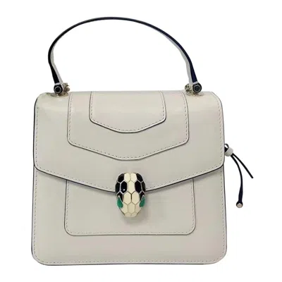 Pre-owned Bulgari Bvlgari Serpenti Forever Small Leather Top Handle Crossbody Bag White