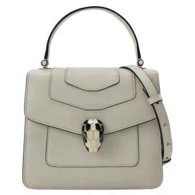 Pre-owned Bulgari Bvlgari Serpenti Forever Small Leather Top Handle Crossbody Bag White
