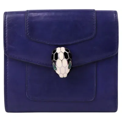 Pre-owned Bulgari Bvlgari Serpenti Forever Trifold Wallet In Navy Blue Leather