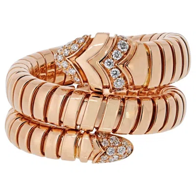 Pre-owned Bulgari Bvlgari Serpenti L 18k Rose Gold Diamond Tubogas Ring In Red