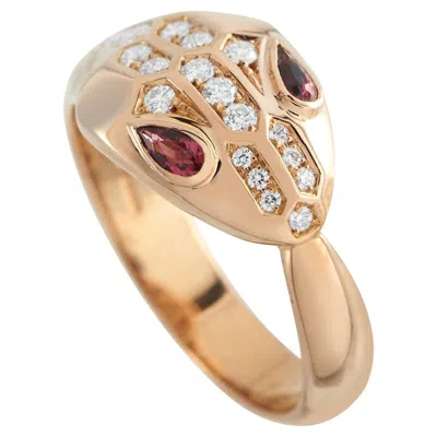 Pre-owned Bulgari Bvlgari Serpenti Seduttori 18k Rose Gold Diamond And Tourmaline Ring Bv41-012826 In Red