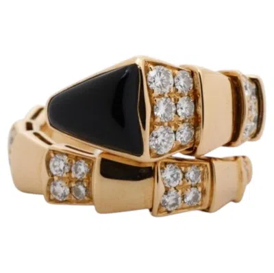 Pre-owned Bulgari Bvlgari Serpenti Snake Viper Black Onyx & Diamond Pave 18k Gold Ring