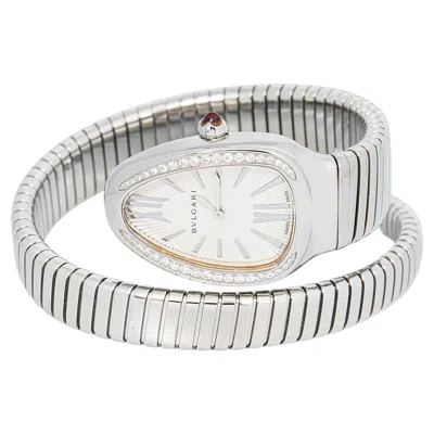 Pre-owned Bulgari Bvlgari Serpenti Sp35s Ss Quartz Diamond Bezel White Dial Women Watch 25mm