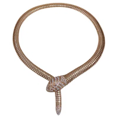 Pre-owned Bulgari Bvlgari Serpenti Tubogas 18k Rose Gold And Pav� Diamond Snake Collar Necklace In Red