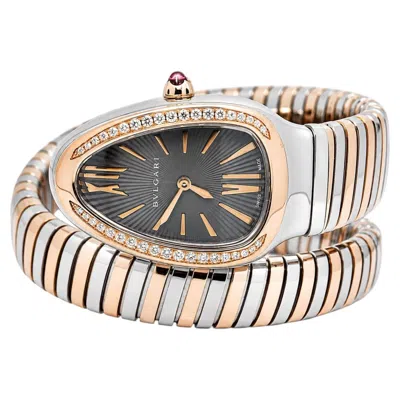Pre-owned Bulgari Bvlgari Serpenti Tubogas Sp35spg 18k Rose Twotone Grey Dial Quartz Watch 35mm In Red