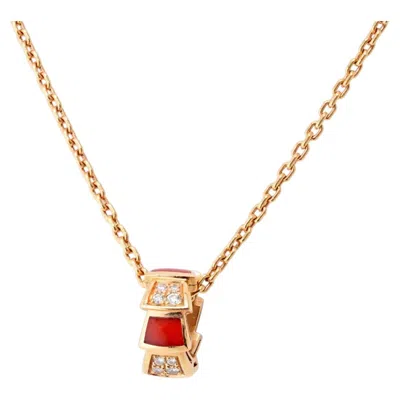 Pre-owned Bulgari Bvlgari Serpenti Viper 18k Rose Gold Carnelian And Diamond Pendant Necklace In Red