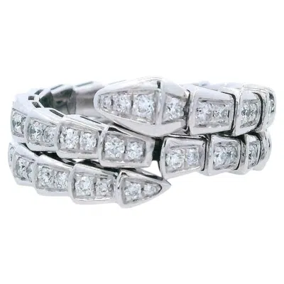 Pre-owned Bulgari Bvlgari Serpenti Viper 18k White Gold & Pavé Diamond 2 Coil Ring Medium
