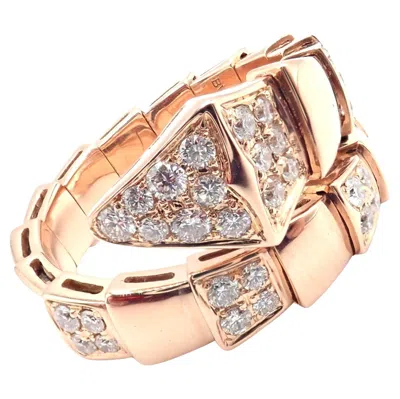 Pre-owned Bulgari Bvlgari Serpenti Viper Snake Diamond Rose Gold Band Ring In Red