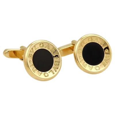 Pre-owned Bulgari Bvlgari Signature Black Onyx 18k Yellow Gold Concave Circle Cufflinks