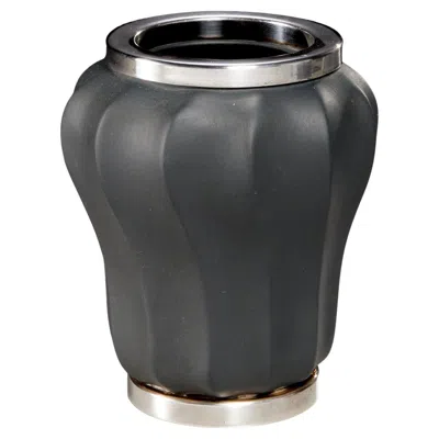 Pre-owned Bulgari Bvlgari Silver-mounted Porcelain Ribbed Matte Grey Vase In Gray