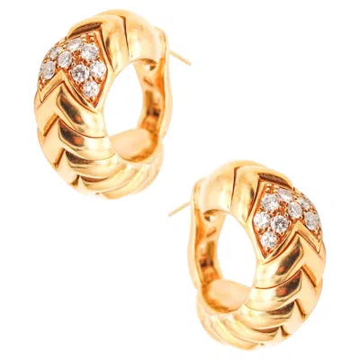 Pre-owned Bulgari Bvlgari Spiga Clips-on Hoops Earrings In 18kt Yellow Gold With Vs Diamonds