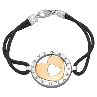 Pre-owned Bulgari Bvlgari “tondo” 18k Yellow Gold Stainless Steel Double Heart Cord Bracelet