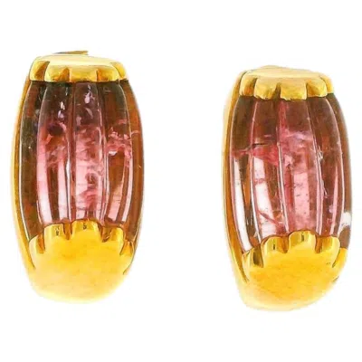 Pre-owned Bulgari Bvlgari Tronchetto Pink Tourmalie 18k Gold Clip-on Earrings