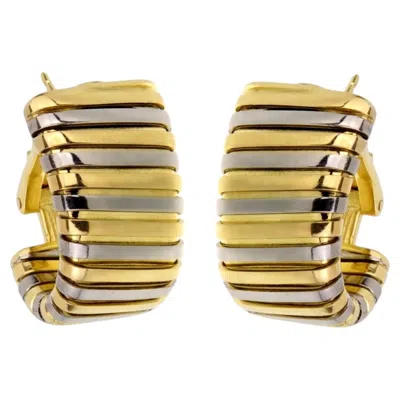 Pre-owned Bulgari Bvlgari Tubogas 18k Yellow & White Gold Hoop Earrings