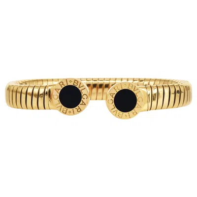 Pre-owned Bulgari Bvlgari Tubogas 18k Yellow Gold Onyx Cuff  Bangle Bracelet