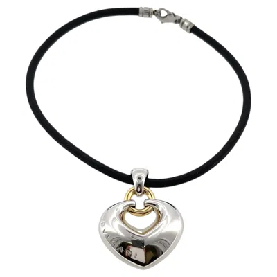 Pre-owned Bulgari Bvlgari Two-tone Puffed Heart Pendant Necklace 18ct Yellow & White Gold