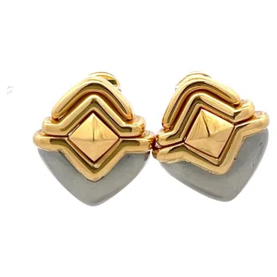 Pre-owned Bulgari Bvlgari Vintage 18k Two-tone Gold Silver Clip-on Earrings 24.52 Grams In Multiple