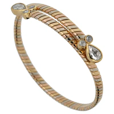 Pre-owned Bulgari Bvlgari Vintage Tubogas Diamond Choker Tri Color 18k Gold Necklace In Multi