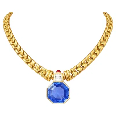 Pre-owned Bulgari Bvlgari Vintage Unheated Vivid Sapphire And Diamond Necklace In Blue