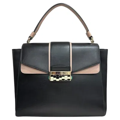 Pre-owned Bulgari Bvlgari Viper Snake Black Leather Handbag Shoulder Bag
