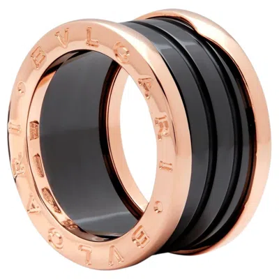 Pre-owned Bulgari B-zero Rose Gold Black Ceramic Ring Model Number 346523 In Red
